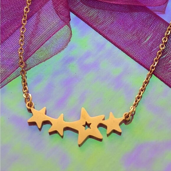Gold Stars Pendant Charm Design Stainless Steel Necklace - Picture 2 of 8